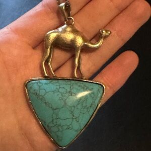 Costume Jewelry - Gold Camel Pendant with Turquoise Stone